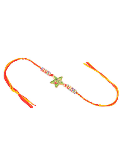NVR Kids Star Shape Multicolor Thread Rakhi with Roli Chawal Chandan & Mishri