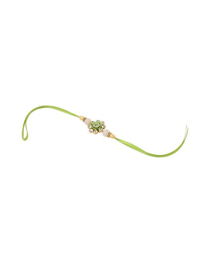 NVR Set of 2 Handcrafted Green Artificial Stones & Pearls Bhaiya Bhabhi Rakhi Combo