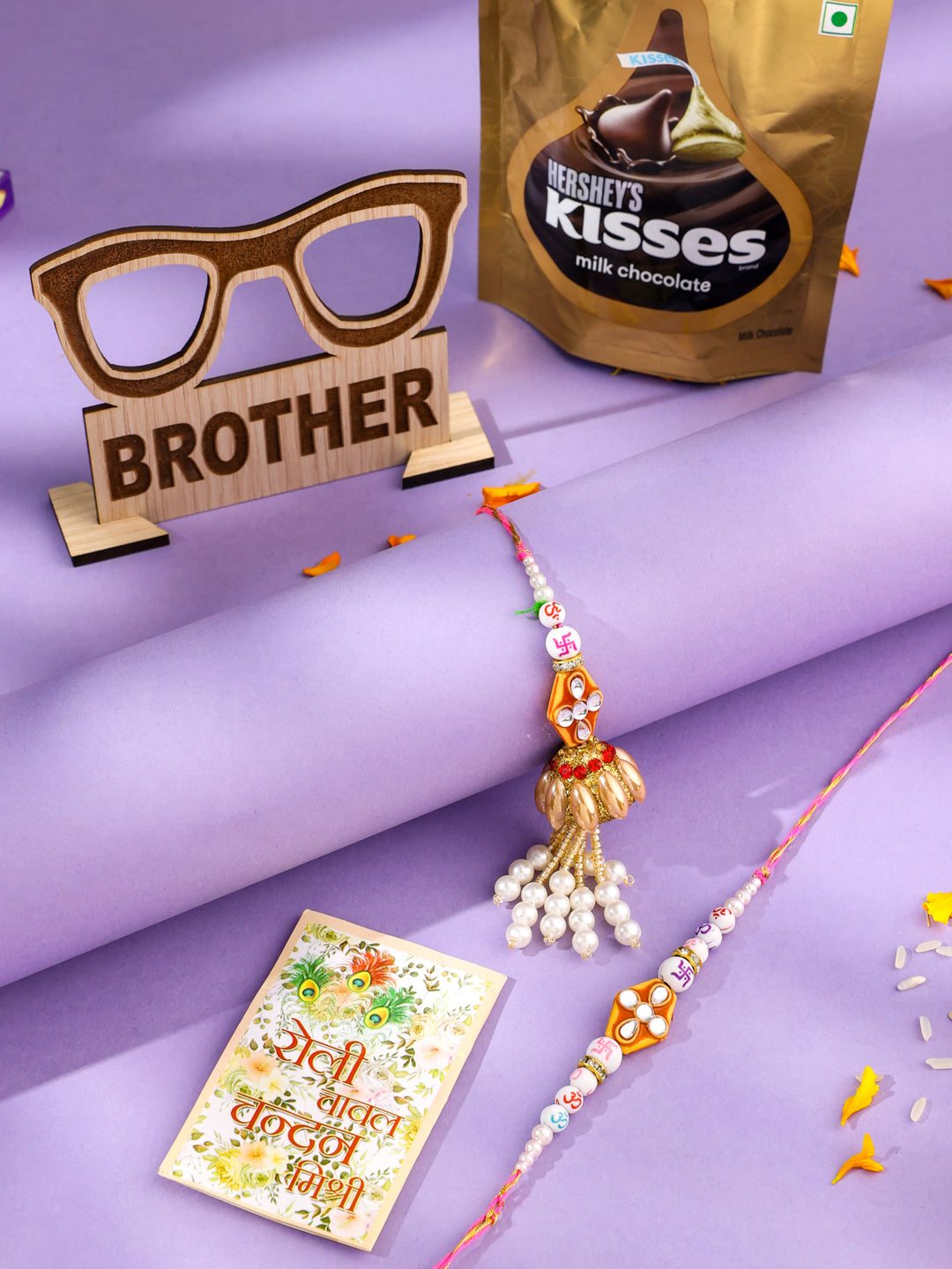 NVR Set of 2 Multicolor Artificial Stones & Pearls Bhaiya Bhabhi Rakhi Combo