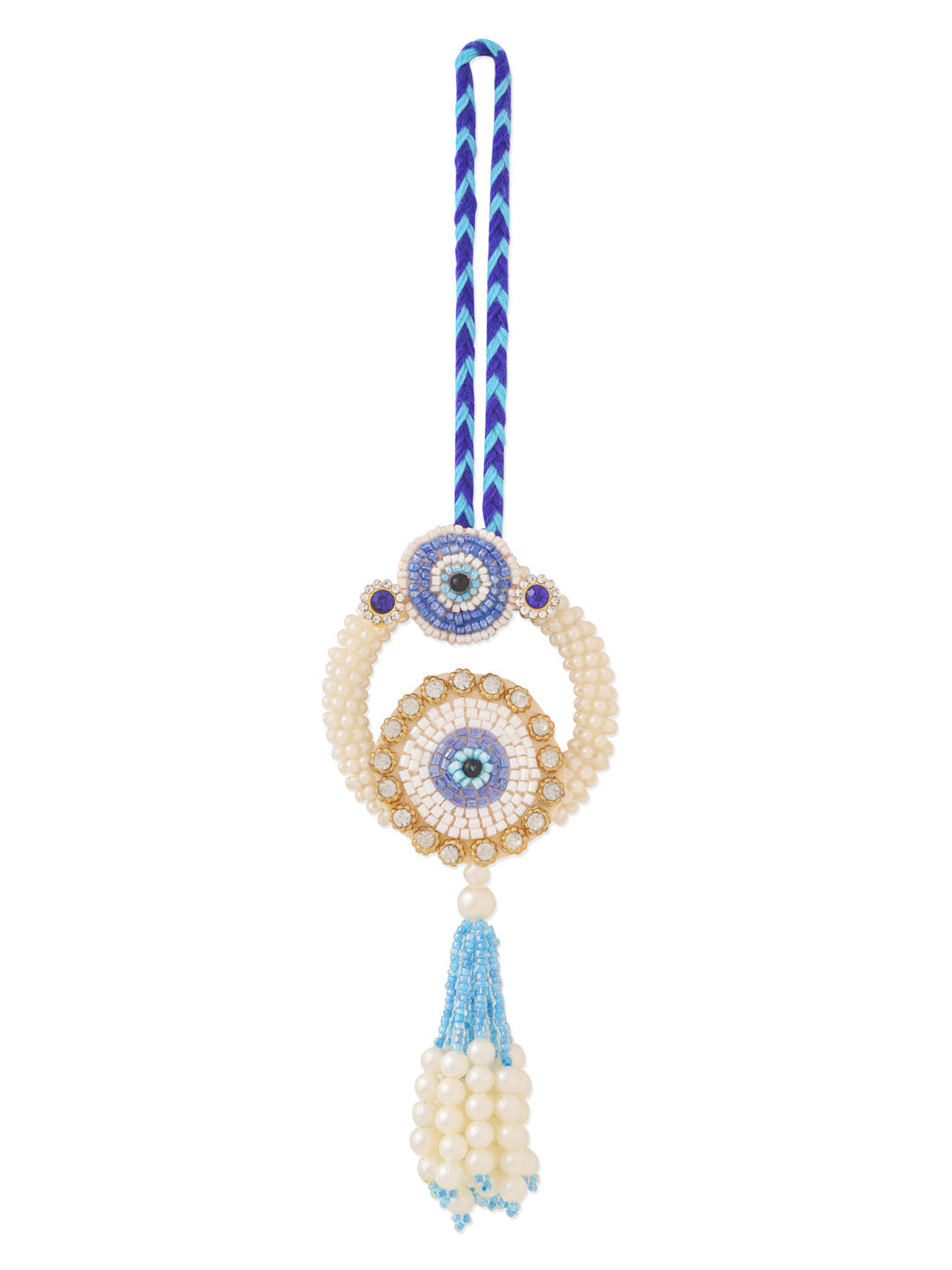 NVR Set of 2 Blue Evil Eye Artificial Stones & Pearls Bhaiya Bhabhi Rakhi Combo