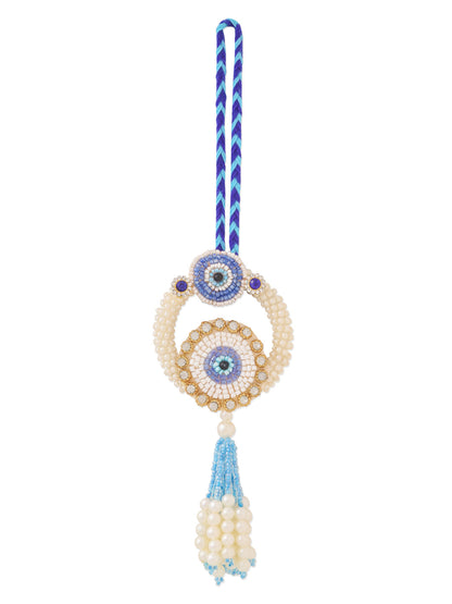 NVR Set of 2 Blue Evil Eye Artificial Stones & Pearls Bhaiya Bhabhi Rakhi Combo