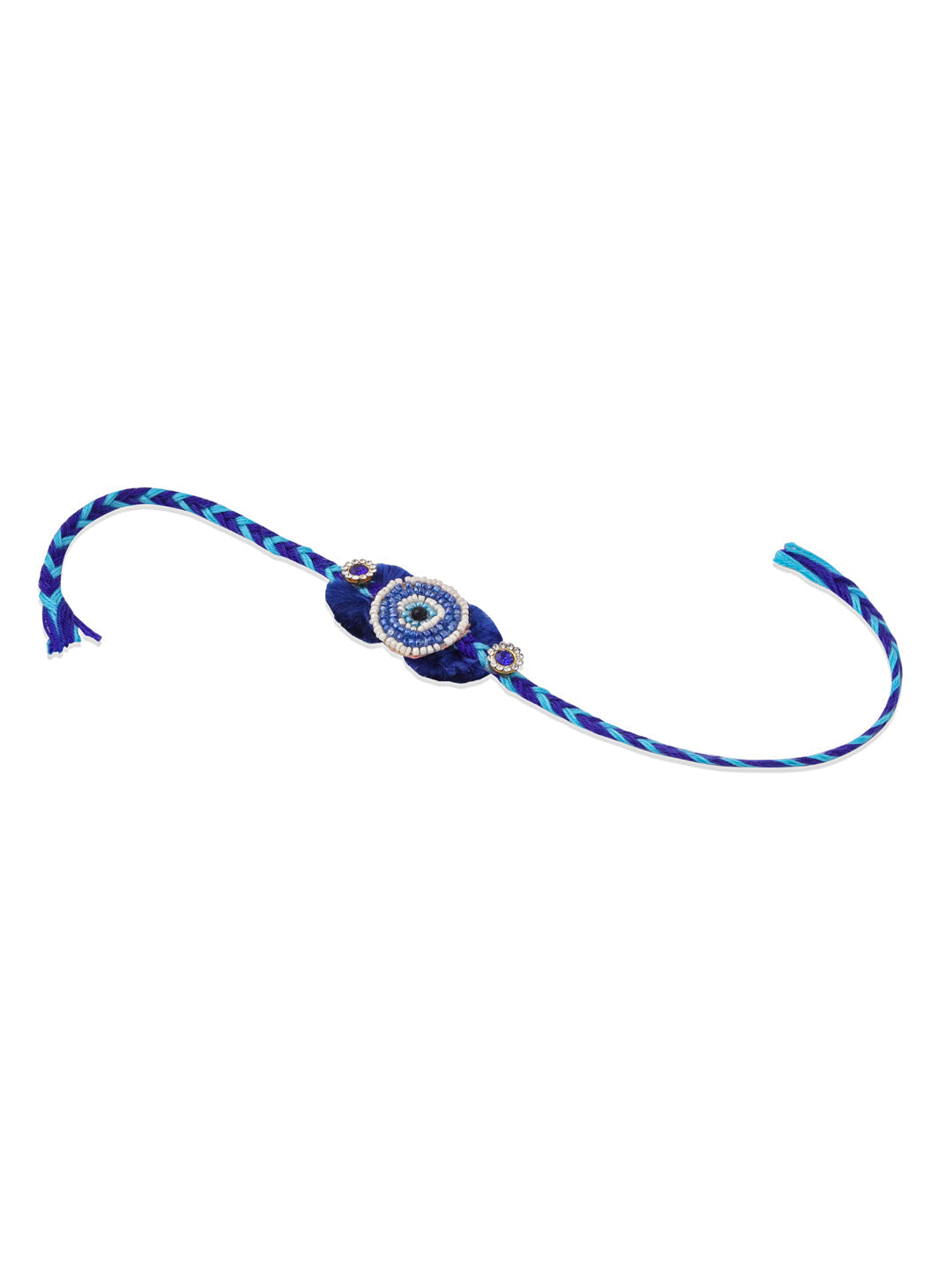 NVR Set of 2 Blue Evil Eye Artificial Stones & Pearls Bhaiya Bhabhi Rakhi Combo