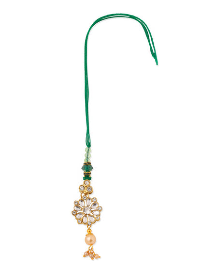 NVR Set of 2 Gold Toned Kundan Studded Floral Design Bhaiya Bhabhi Rakhi Combo