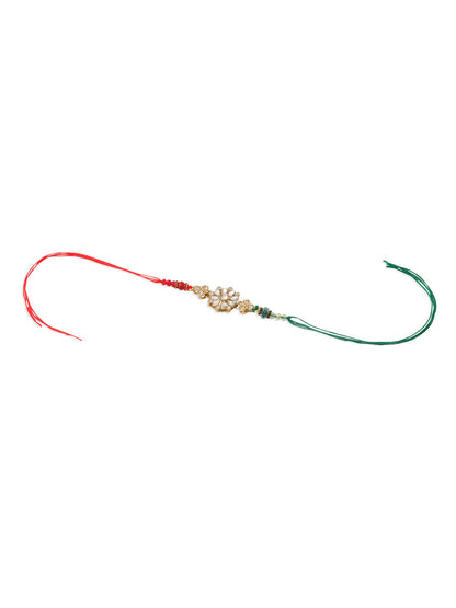 NVR Set of 2 Gold Toned Kundan Studded Floral Design Bhaiya Bhabhi Rakhi Combo