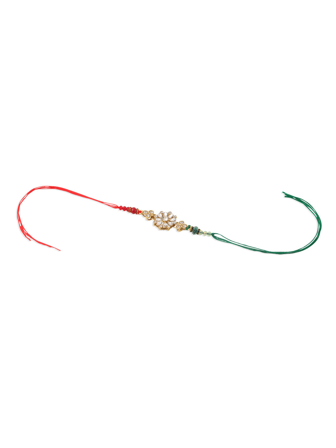 NVR Set of 2 Gold Toned Kundan Studded Floral Design Bhaiya Bhabhi Rakhi with Roli Chawal Chandan & Mishri