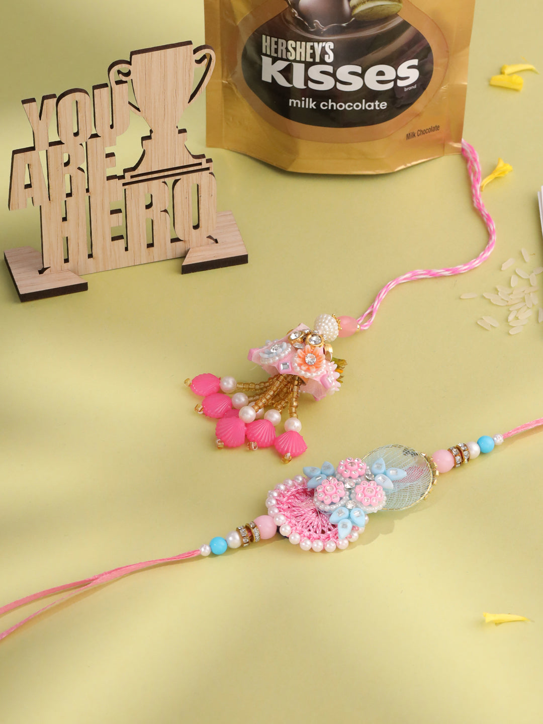 NVR Set of 2 Multicolor Handcrafted Artificial Stones & Pearls Bhaiya Bhabhi Rakhi Combo