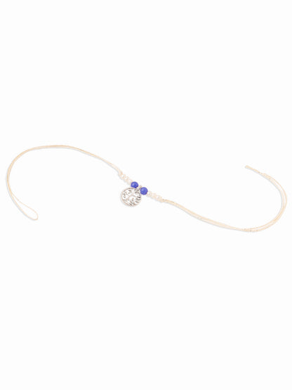 NVR Set of 2 Silver Toned Pearls & Beads Bhaiya Bhabhi Rakhi with Roli Chawal Chandan & Mishri