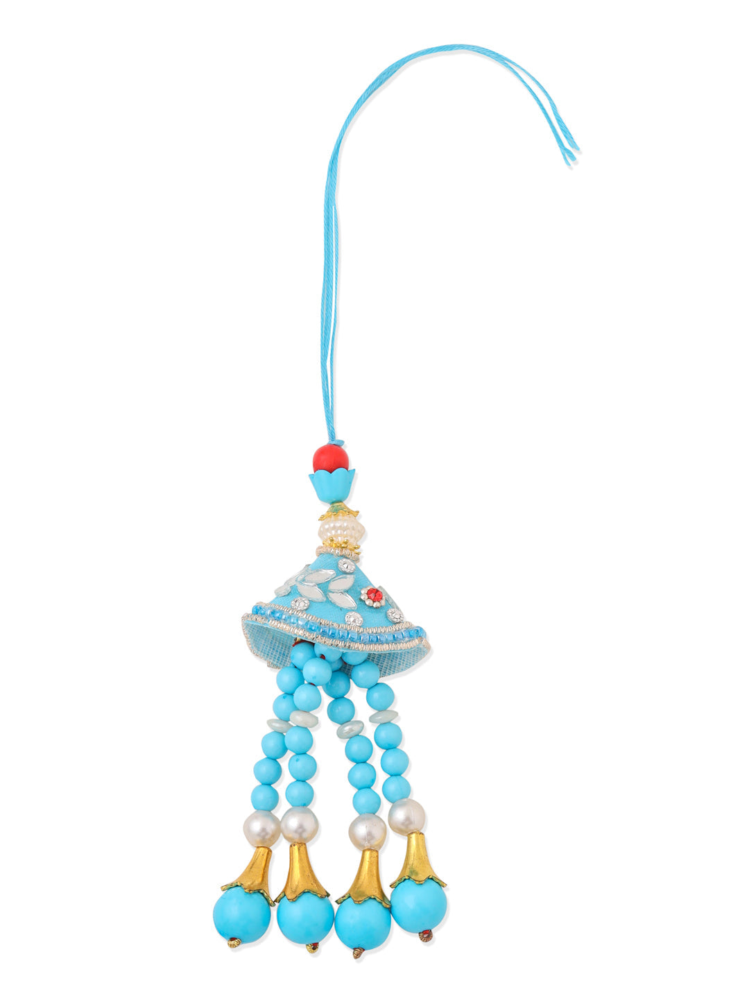 NVR Set of 2 Blue & Pink Artificial Stones & Beads Bhaiya Bhabhi Rakhi with Roli Chawal Chandan & Mishri