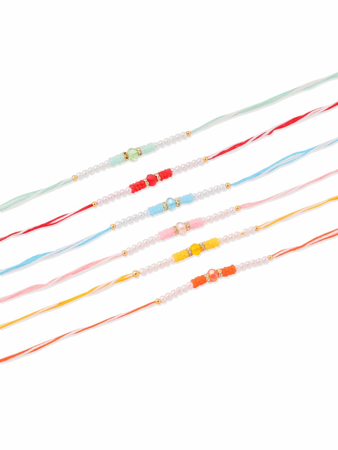 NVR Men Set of 6 Multicolor Artificial Stones & Pearls Rakhi with Roli Chawal Chandan & Mishri
