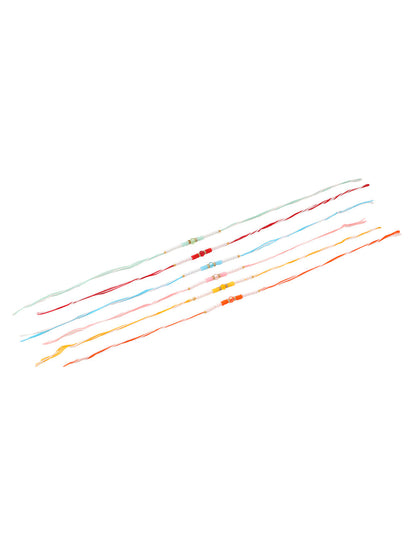 NVR Men Set of 6 Multicolor Artificial Stones & Pearls Rakhi with Roli Chawal Chandan & Mishri