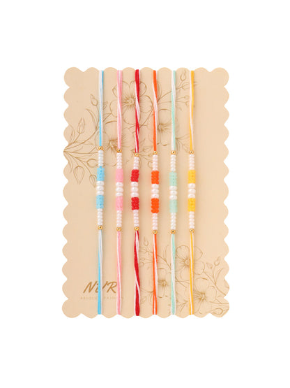 NVR Men Set of 6 Multicolor Pearls Thread Rakhi Combo, Rakshabandhan Combo