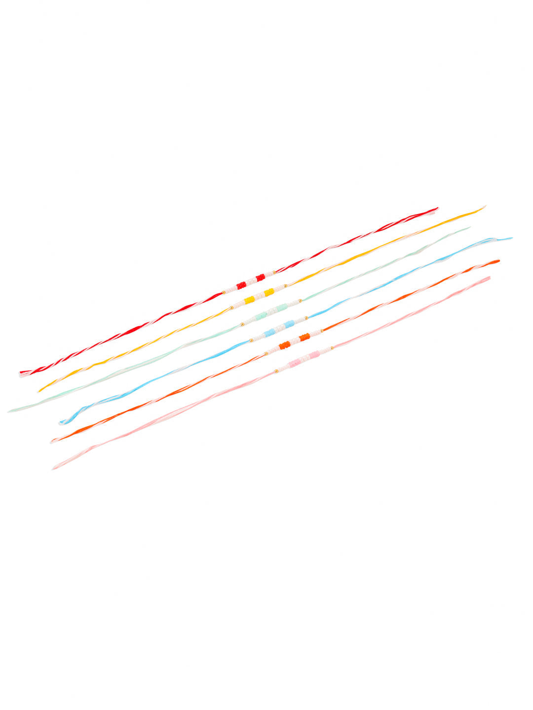 NVR Men Set of 6 Multicolor Pearls Thread Rakhi with Roli Chawal Chandan & Mishri