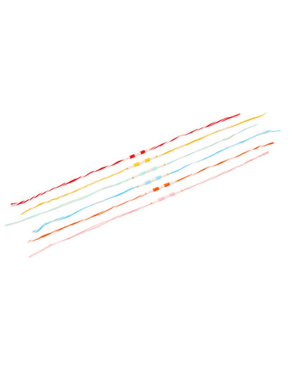 NVR Men Set of 6 Multicolor Pearls Thread Rakhi with Roli Chawal Chandan & Mishri