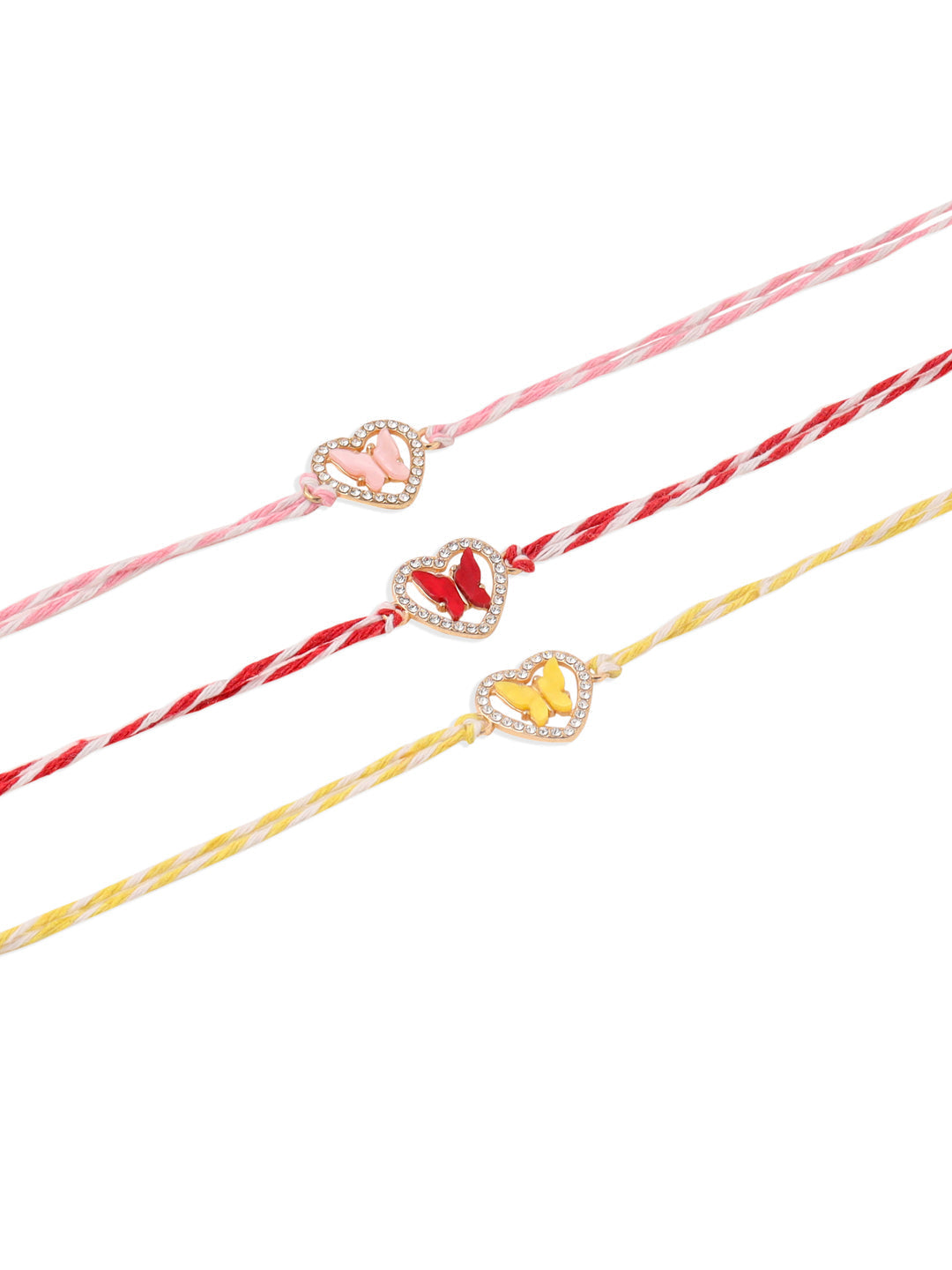NVR Men Set of 3 Heart Shape Multicolor Artificial Stones Thread Rakhi Combo