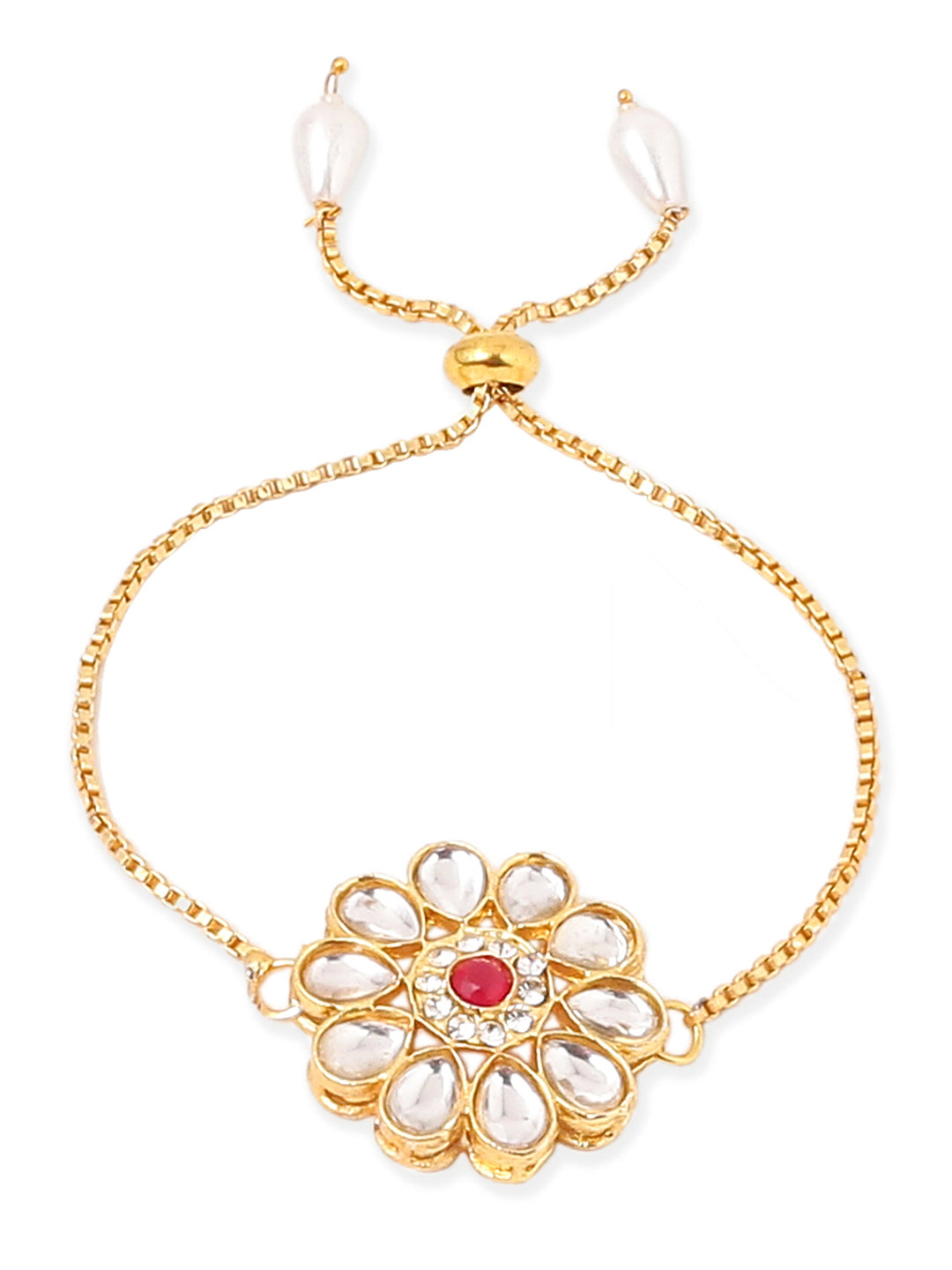 NVR Set of 2 Gold Toned Kundan Studded Floral Design Bhaiya Bhabhi Rakhi Combo