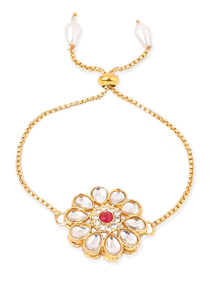 NVR Set of 2 Gold Toned Kundan Studded Floral Design Bhaiya Bhabhi Rakhi Combo