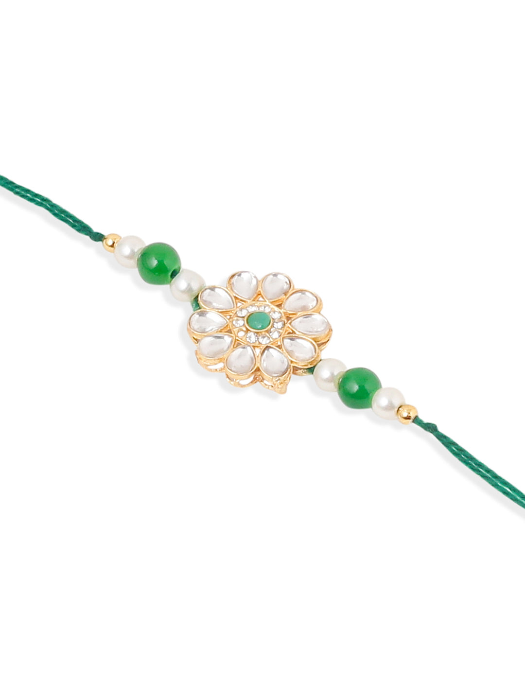 NVR Set of 2 Kundan Studded Floral Design Gold Toned Bhaiya Bhabhi Rakhi Combo