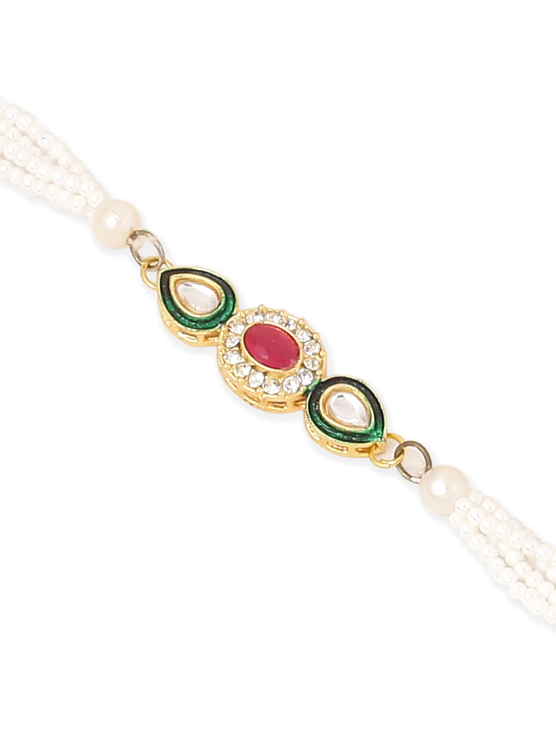 NVR Set of 2 Multicolor Oval Shape Kundan Studded & Beads Bhaiya Bhabhi Rakhi Combo
