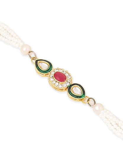 NVR Set of 2 Multicolor Oval Shape Kundan Studded & Beads Bhaiya Bhabhi Rakhi Combo