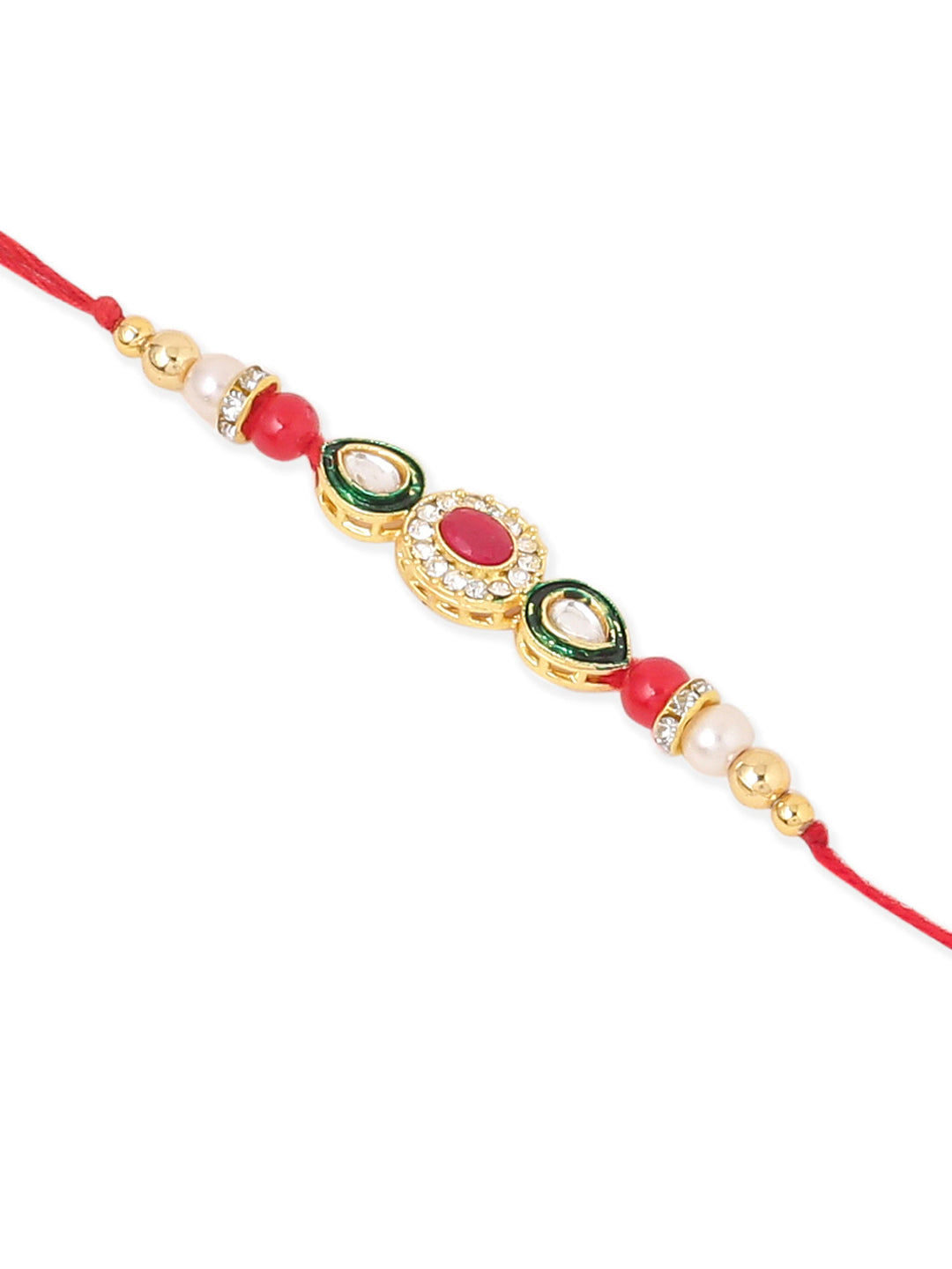 NVR Set of 2 Multicolor Oval Shape Kundan Studded & Beads Bhaiya Bhabhi Rakhi Combo