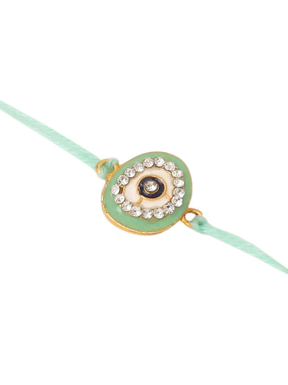 NVR Set of 2 Green Round Shape Artificial Stones Bhaiya Bhabhi Rakhi Combo
