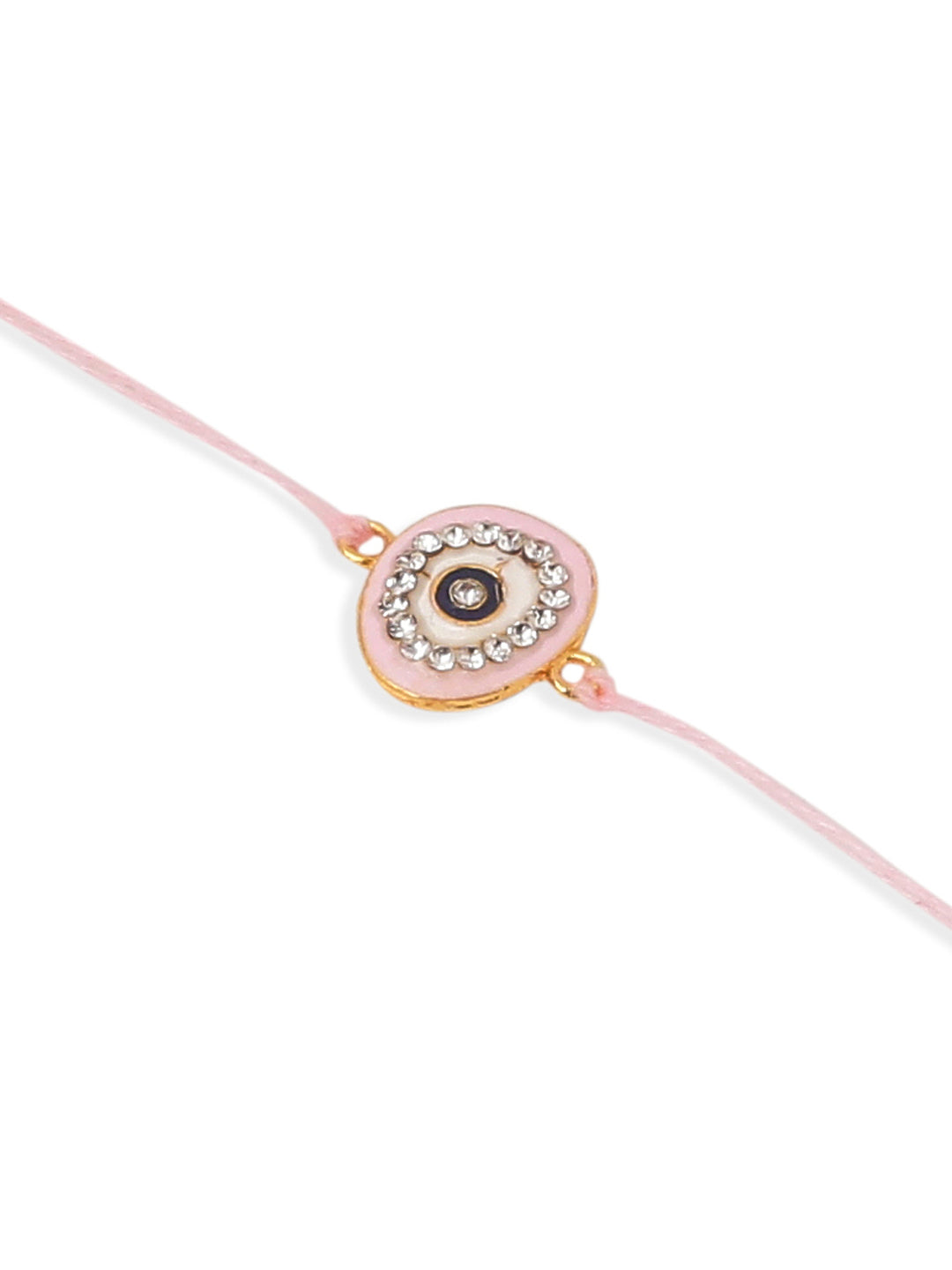NVR Set of 2 Pink Round Shape Artificial Stones Bhaiya Bhabhi Rakhi Combo