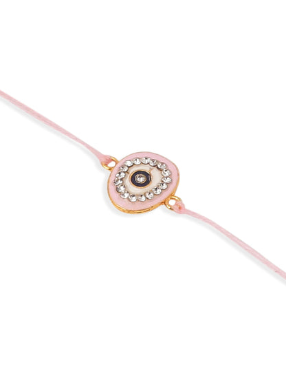 NVR Set of 2 Pink Round Shape Artificial Stones Bhaiya Bhabhi Rakhi Combo
