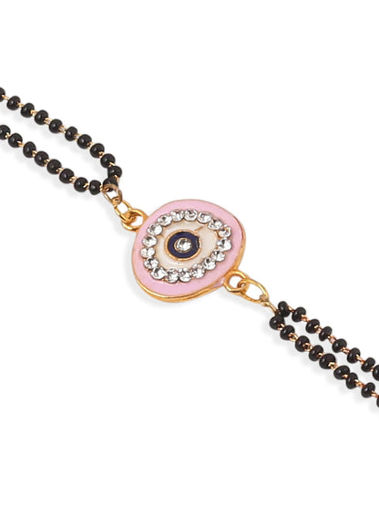NVR Set of 2 Pink Round Shape Artificial Stones Bhaiya Bhabhi Rakhi with Roli Chawal Chandan & Mishri