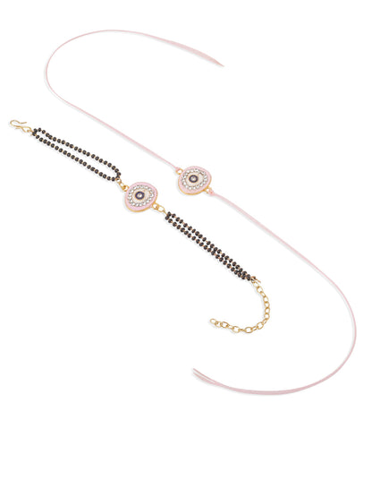 NVR Set of 2 Pink Round Shape Artificial Stones Bhaiya Bhabhi Rakhi with Roli Chawal Chandan & Mishri