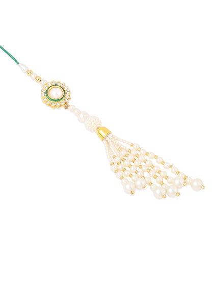 NVR Set of 2 White & Green Stone Studded Handcrafted Bhaiya Bhabhi Thread Rakhi with Roli Chawal Chandan & Mishri