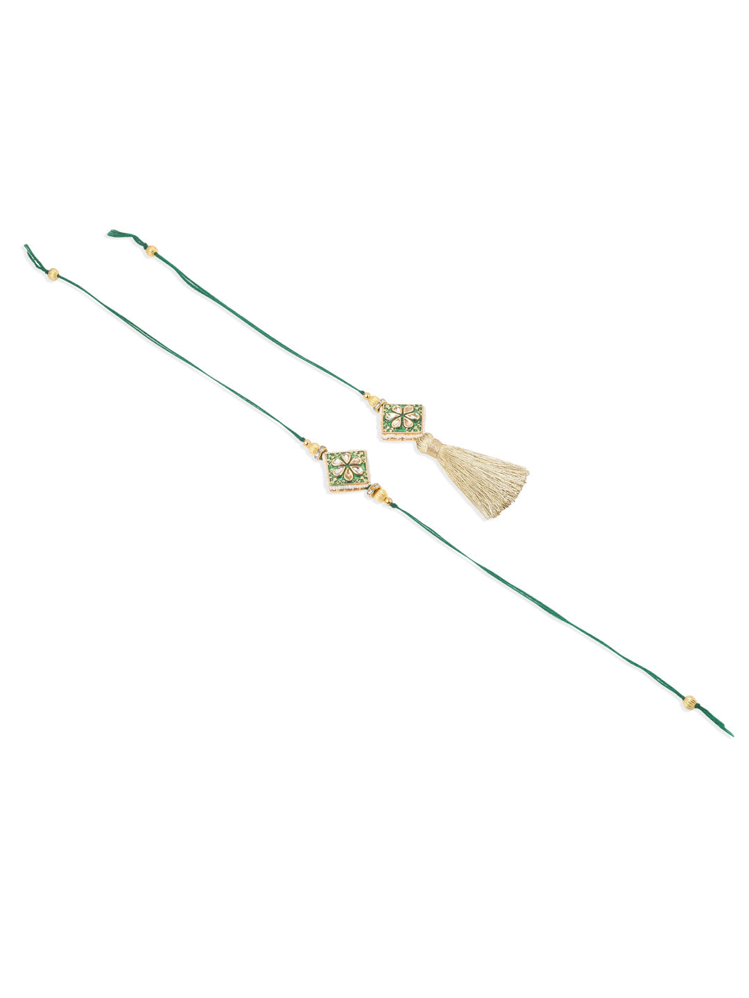 NVR Set of 2 Handmade Green Kundan Studded Bhaiya Bhabhi Rakhi Set, Combo for Rakshabandhan