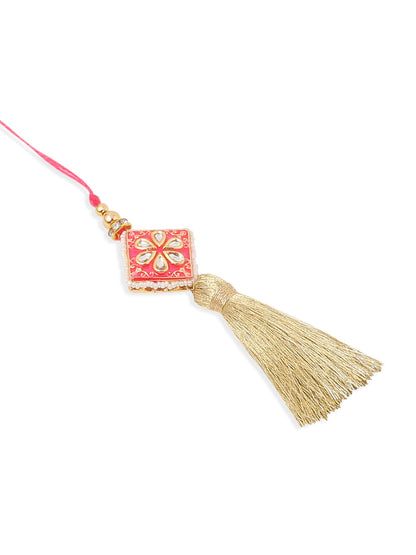 NVR Set of 2 Handmade Pink Kundan Studded Bhaiya Bhabhi Rakhi Set, Combo for Rakshabandhan