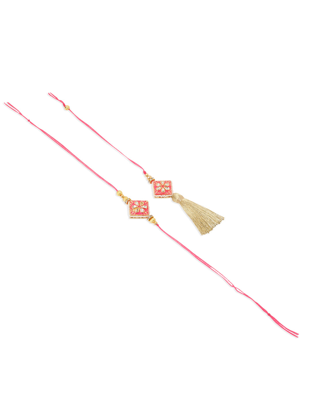 NVR Set of 2 Handmade Pink Kundan Studded Bhaiya Bhabhi Rakhi Set, Combo for Rakshabandhan
