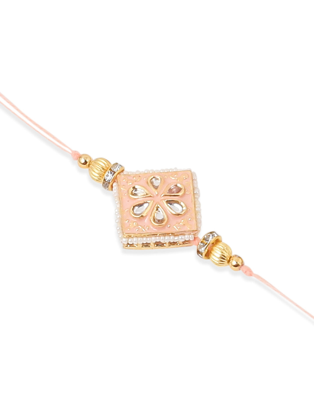 NVR Set of 2 Handmade Peach Kundan Studded Bhaiya Bhabhi Rakhi Set, Combo for Rakshabandhan