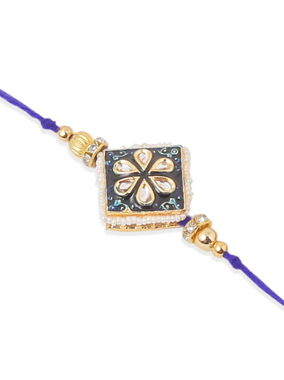 NVR Set of 2 Handmade Blue Kundan Studded Bhaiya Bhabhi Rakhi Set, Combo for Rakshabandhan
