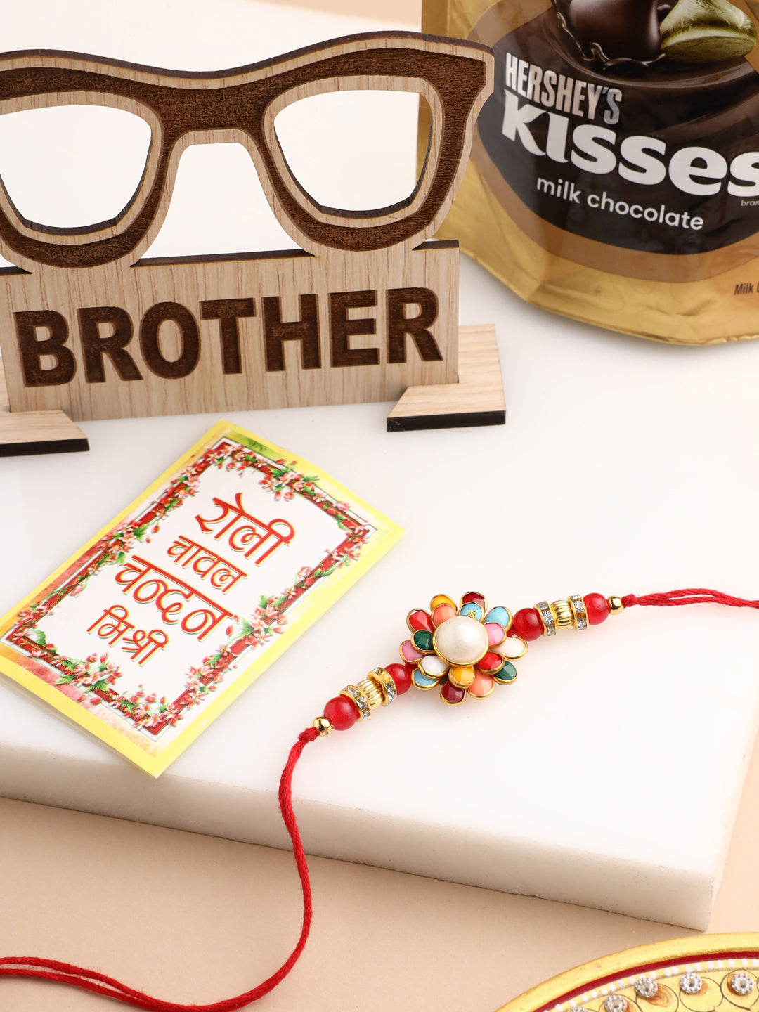 NVR Men Multicolor Beads & Pearls Floral Design Thread Rakhi, Combo for Rakshabandhan