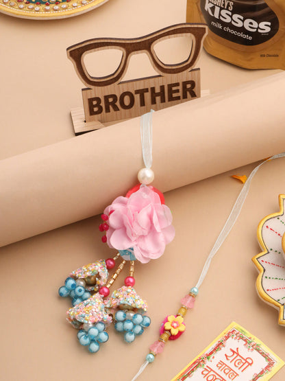 NVR Set of 2 Multicolor Artificial Beads Floral Design Bhaiya Bhabhi Rakhi Combo