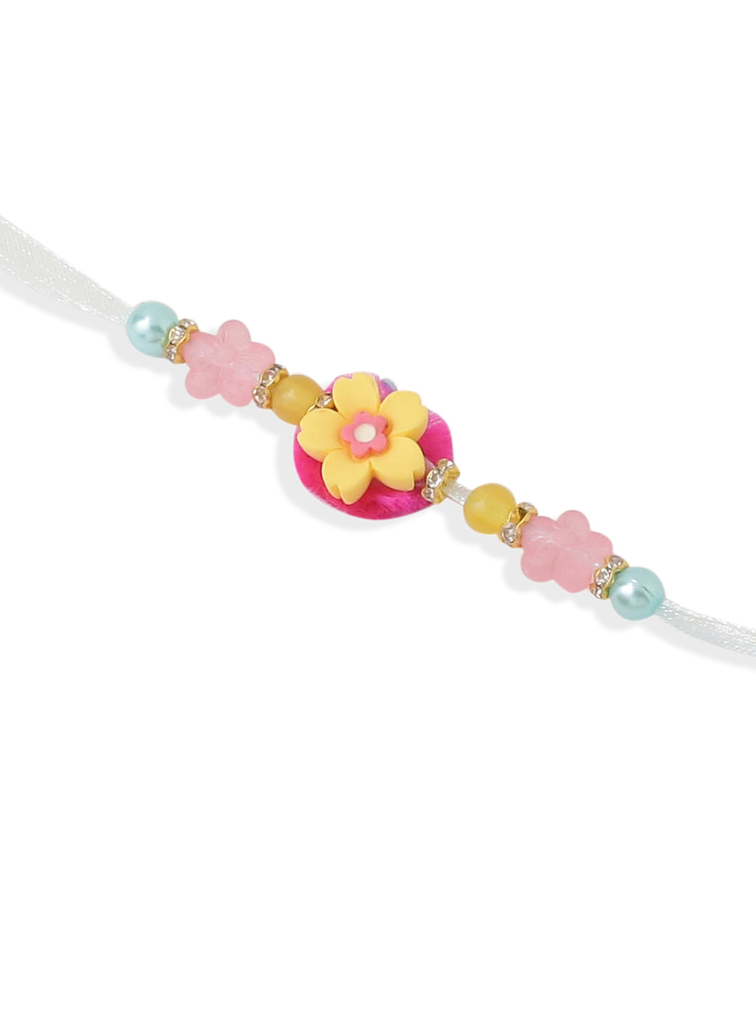 NVR Set of 2 Multicolor Artificial Beads Floral Design Bhaiya Bhabhi Rakhi with Roli Chawal Chandan & Mishri