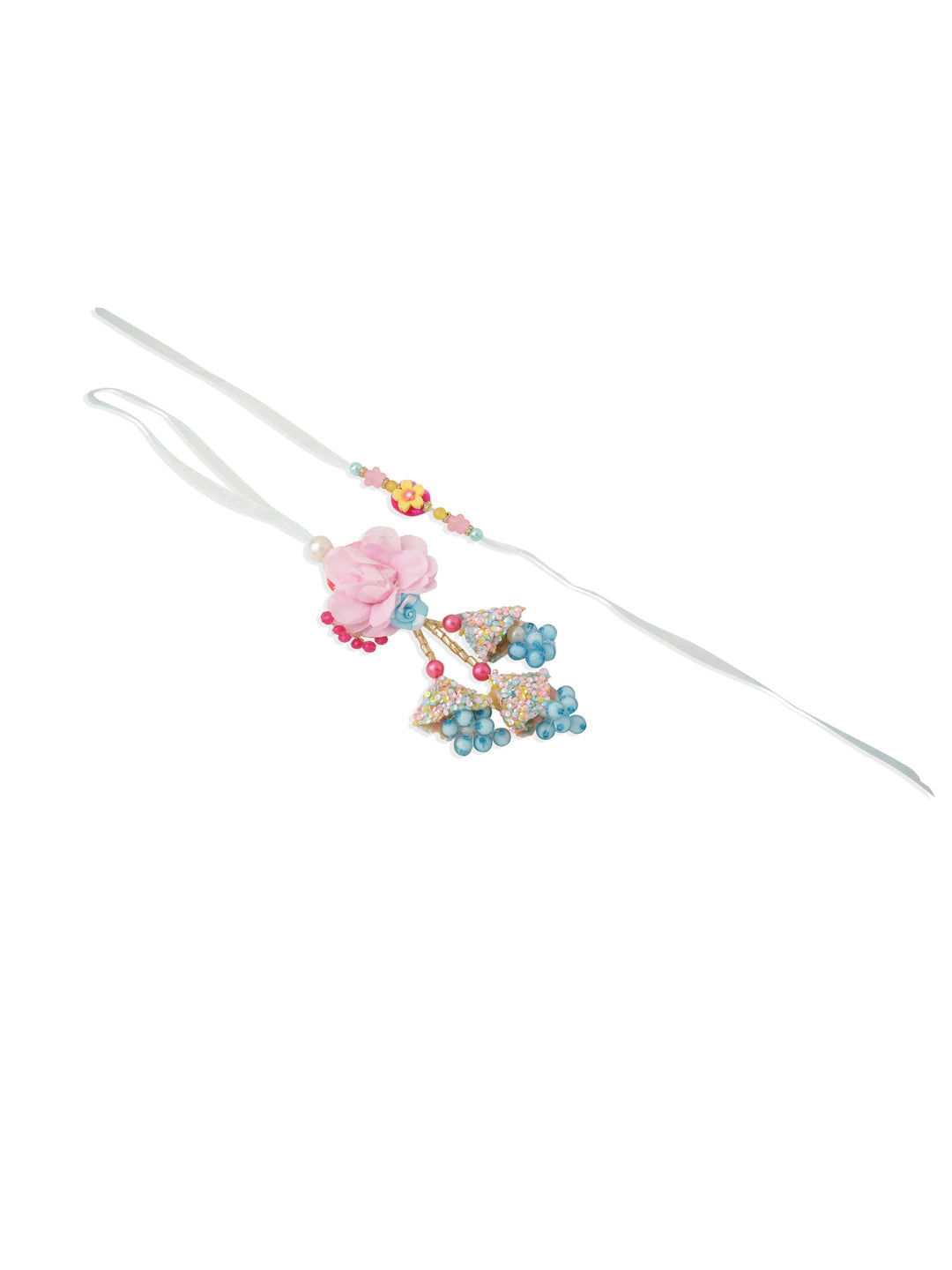 NVR Set of 2 Multicolor Artificial Beads Floral Design Bhaiya Bhabhi Rakhi with Roli Chawal Chandan & Mishri