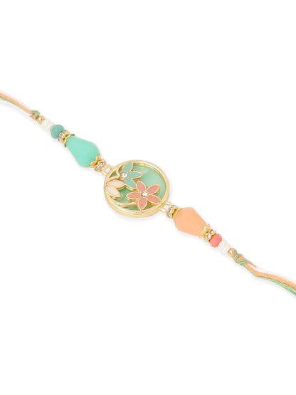NVR Set of 2 Multicolor Artificial Beads Traditional Bhaiya Bhabhi Pair Rakhi Combo