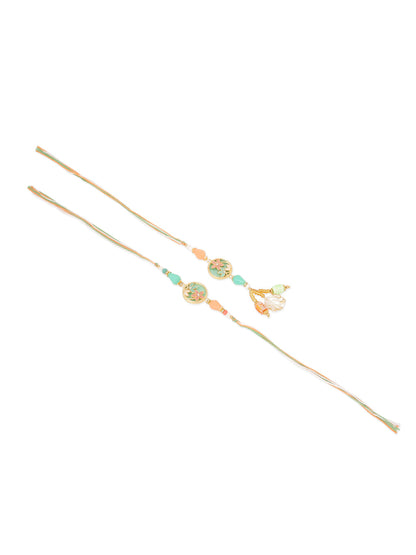 NVR Set of 2 Multicolor Artificial Beads Traditional Bhaiya Bhabhi Pair Rakhi Combo