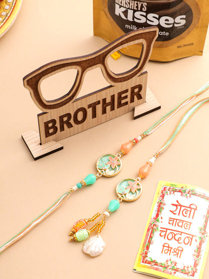 NVR Set of 2 Multicolor Artificial Beads Traditional Bhaiya Bhabhi Pair Rakhi Combo