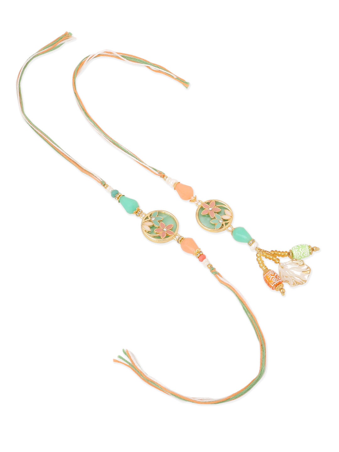 NVR Set of 2 Multicolor Artificial Beads Traditional Bhaiya Bhabhi Pair Rakhi Set with Roli Chawal Chandan & Mishri