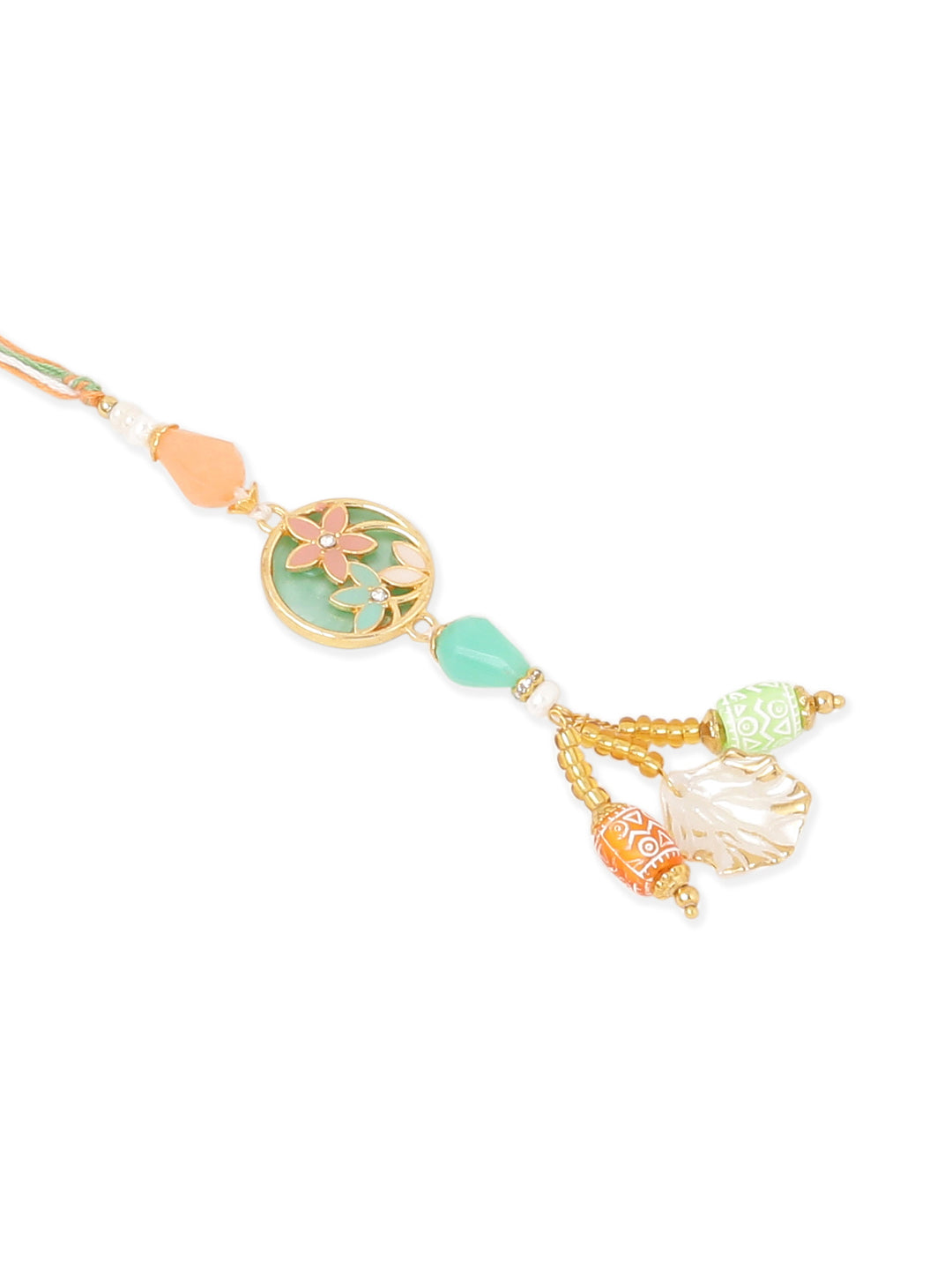 NVR Set of 2 Multicolor Artificial Beads Traditional Bhaiya Bhabhi Pair Rakhi Set with Roli Chawal Chandan & Mishri