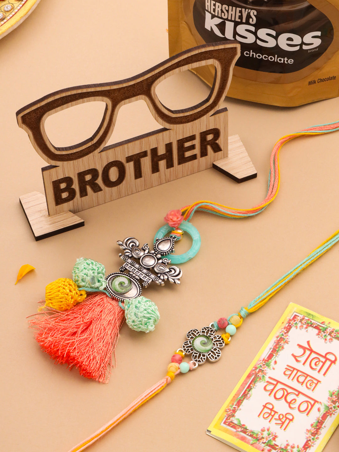 NVR Set of 2 Artificial Beads Traditional Bhaiya Bhabhi Pair Rakhi Combo