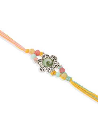 NVR Set of 2 Artificial Beads Traditional Bhaiya Bhabhi Pair Rakhi Set with Roli Chawal Chandan & Mishri