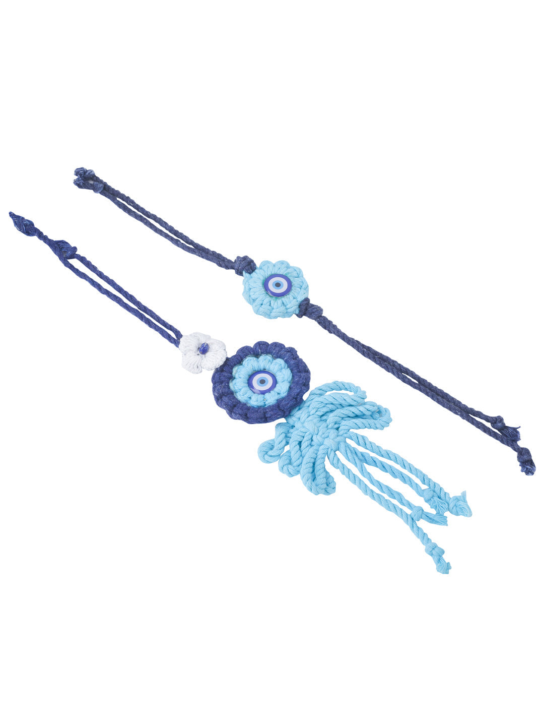 NVR Set of 2 Blue Evil Eye Floral Style Bhaiya Bhabhi Rakhi Set, Combo for Rakshabandhan