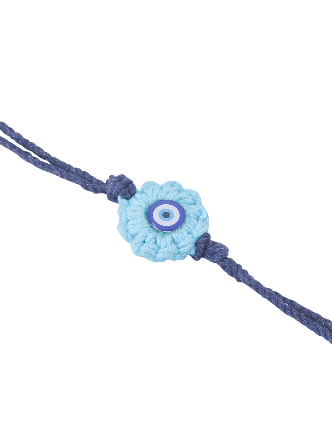 NVR Set of 2 Blue Evil Eye Floral Bhaiya Bhabhi Rakhi With Roli Chawal Chandan & Mishri