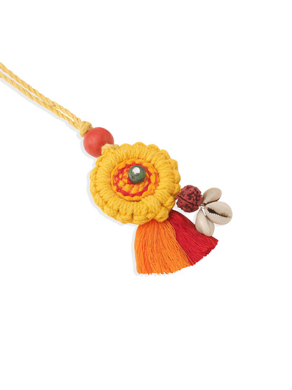 NVR Set of 2 Yellow Sea Shell Round Floral Design Bhaiya Bhabhi Rakhi Combo