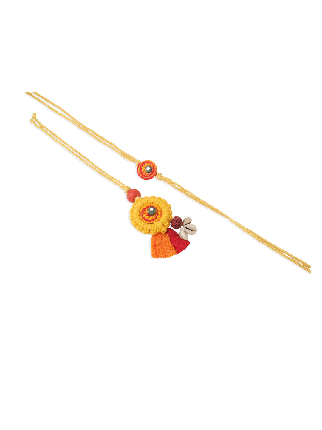 NVR Set of 2 Yellow Sea Shell Round Floral Design Bhaiya Bhabhi Rakhi with Roli Chawal Chandan & Mishri